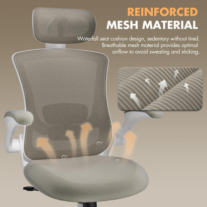 COLAMY Ergonomic Office Chair with Lumbar Support, Mesh Desk Chair with Adjustable Headrest, Computer Chair with Flip-up Armrest