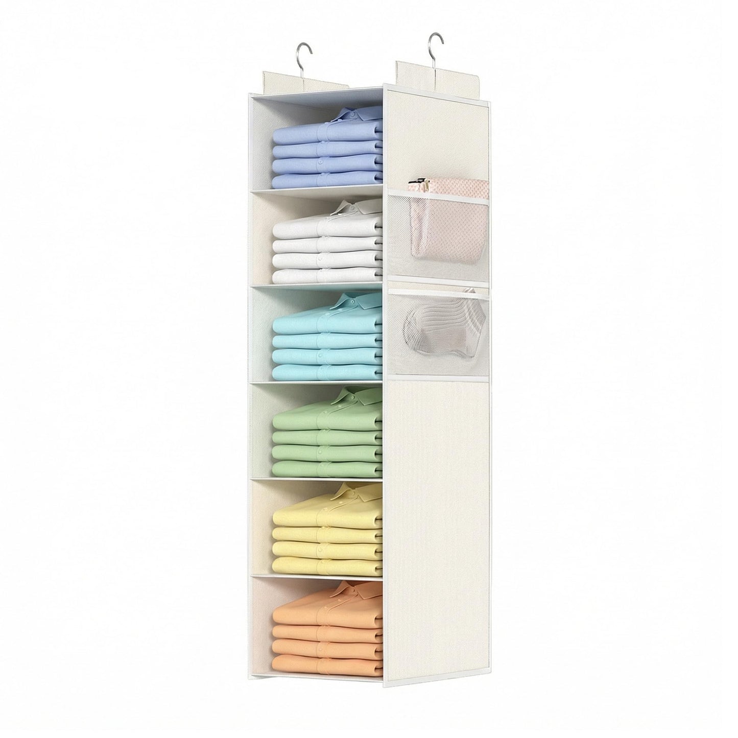 Extra Deep Hanging Storage with 6 Shelves and Large Mesh Pockets, Durable, Heavy-Duty Wardrobe Storage Organiser