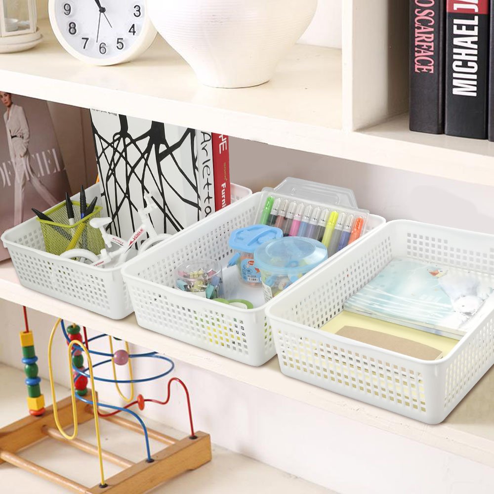 Gitany 6-Pack White A4 Basket Tray, A4 Rectangular Plastic Storage Basket