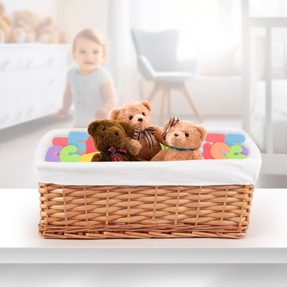 Woodluv Brown Wicker Storage Basket W/Off White Cloth Lining Xmas Hamper - Large