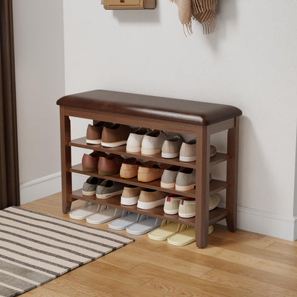 AQIMUELE Shoe Bench, Shoe Bench Storage with Seat, Wooden Shoe Rack 3-Tier, for Hallway, Entryway, Living Room, Bedroom, 80cm (Walnut)