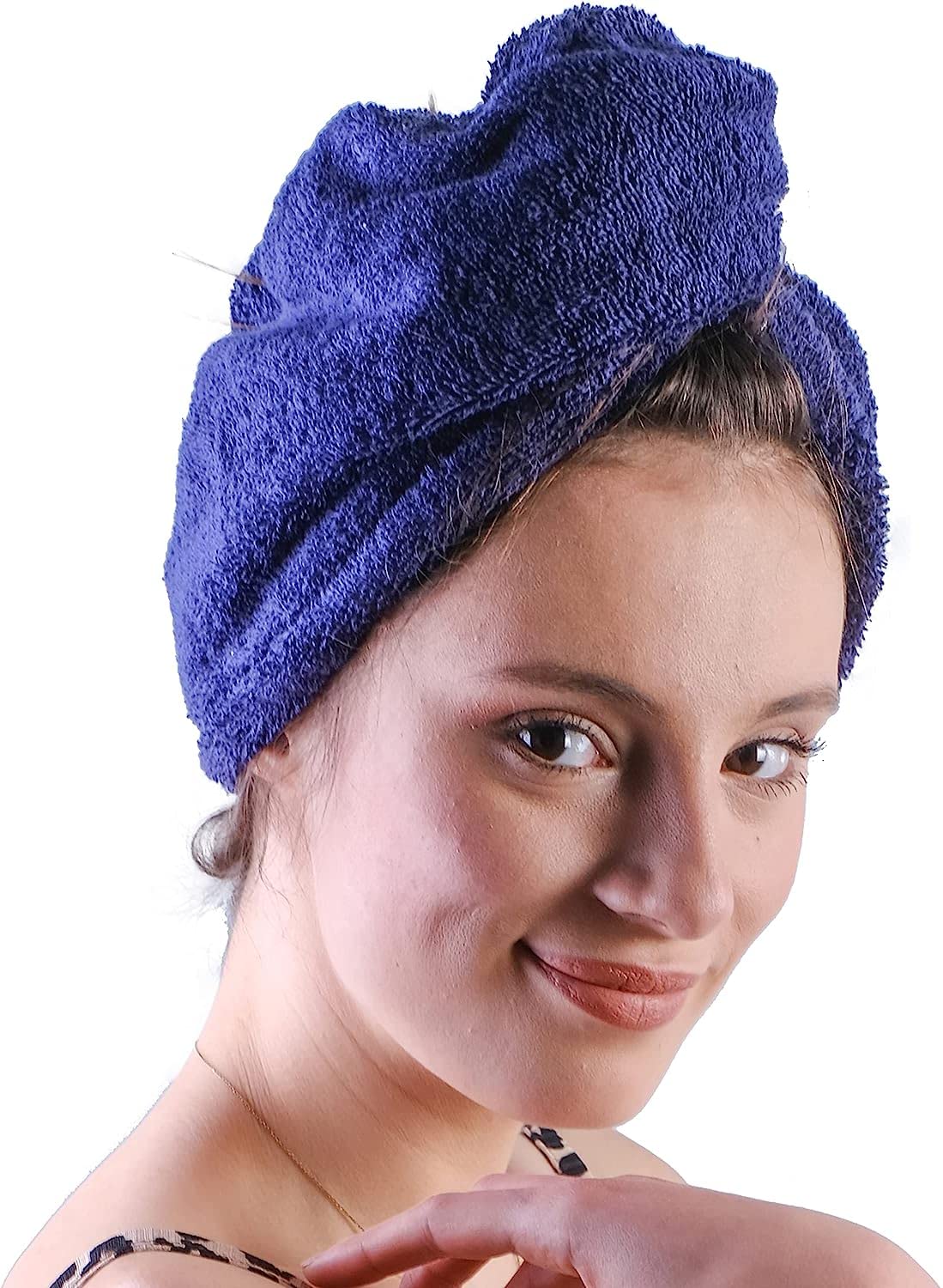 LLAMAXY 100% Pure Organic Cotton Hair Towel - Quick Twist Rapid Dry Turban for Adults and Children - 2 Pack Blue