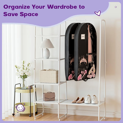 Costume Garment Bags for Dancers, Garment Bags with 3 Clear Zipper Pockets, Clothes Covers Protector Bags for Suits, Travel & Sports Jersey