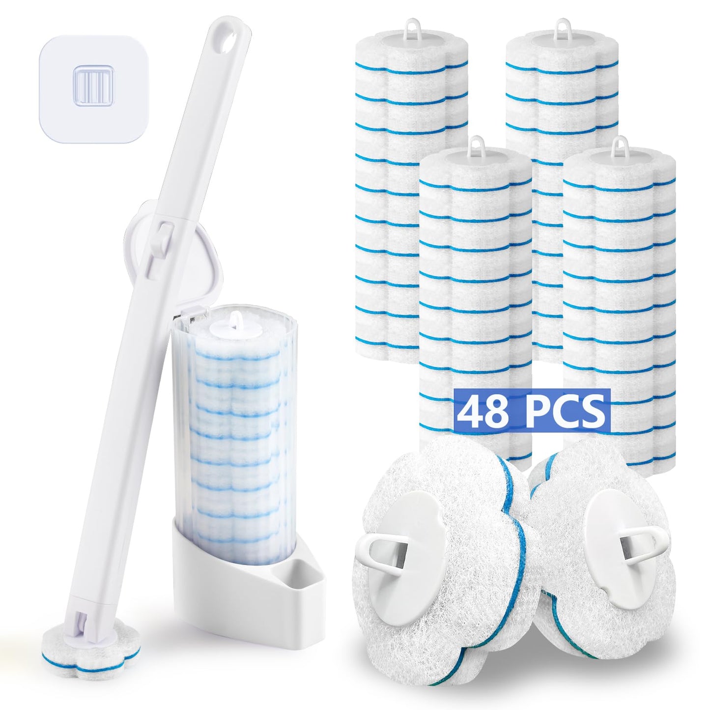 Ucaimao Disposable Toilet Brush and Holder Set with 48 Toilet Cleaner Refills?Toilet Wand Kit with Replacable Head Disposable Toilet Cleaning System