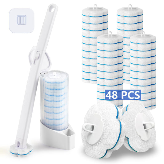 Ucaimao Disposable Toilet Brush and Holder Set with 48 Toilet Cleaner Refills?Toilet Wand Kit with Replacable Head Disposable Toilet Cleaning System