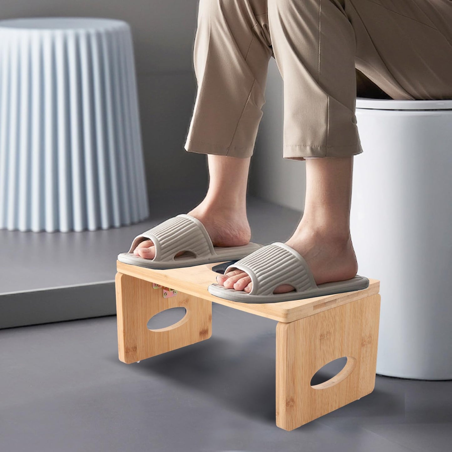 LOPYXBR Bamboo Toilet Stool Squat Adult, 15.7 x 7.9 x 7.3 inch/ 40 x 20x 18.5 cm Poop Stool for Adults, Foldable Bamboo Toilet Step