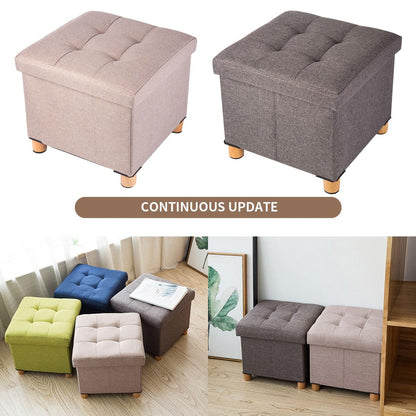 BRIAN & DANY Folding Ottoman Storage Box with Wood Legs, Linen Foot Stool, Footstool with Storage, Highly Elastic Sponge Filling, Beige, 38 x 38 x 38
