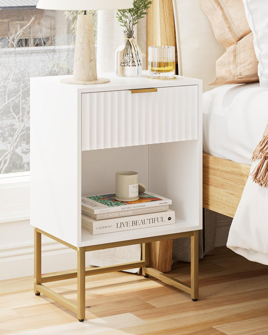 HEYZOEY? Bedside Table with Drawer, 40cm Wide Side Table and Large Shelf, Modern Bedside Cabinet for Bedroom, Living Room, Office (40 x 30 x 60 cm,