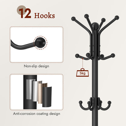 FAVOOSTY Coat Stand Coat Rack with 12 Hooks, Free standing Clothes Clothing Rack with Umbrella Holder, Hats