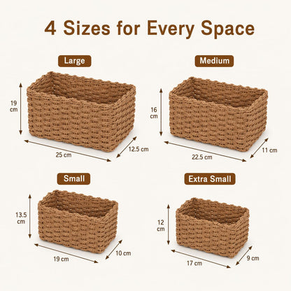 Purecas Woven Storage Baskets 4-Piece Set Stackable (4 Sizes Brown)