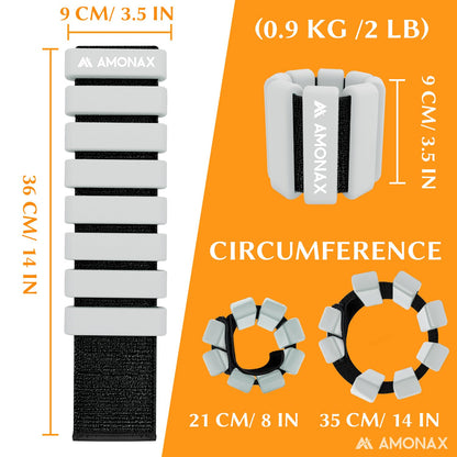 Amonax Adjustable Ankle and Wrist Weights Set, Fitness Leg Weights for Women Men, 2lb Pair for Strength Training, Pilates Weights Running Swimming