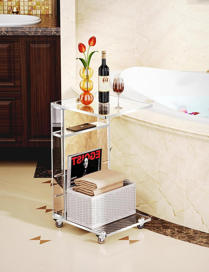 Acrylicolor Clear Acrylic C Shaped Side Table on Lockable Wheels(Clear)