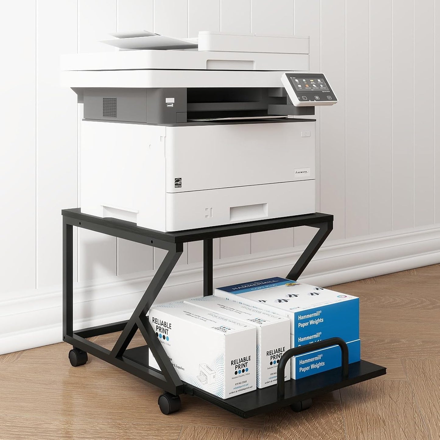 PUNCIA 50x50cm 2-Tier Printer Stand with Pull Out Shelf Black