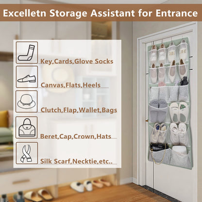 2-Pack 18 Pockets Over Door Hanging Shoes Organiser with 4 Kinds Pouch,Behind Closet Hanging Clothes Shelf,Back of Bathroom Door Storage
