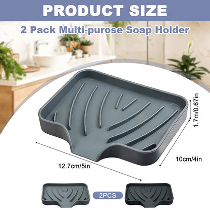 WENXINWIN 2Pcs Silicone Soap Dish, Soap Dish with Drainage, Black & Grey