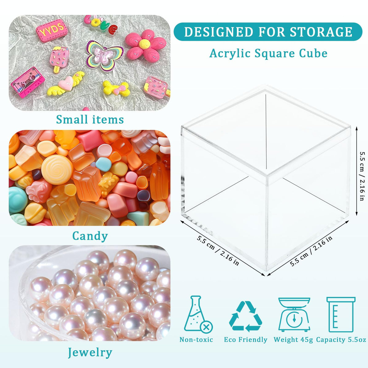 40 Pack Mini Acrylic Cube Boxes, 5.5cm Clear Favour Storage Boxes with Lids