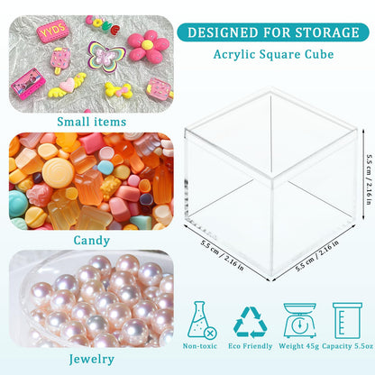 40 Pack Mini Acrylic Cube Boxes, 5.5cm Clear Favour Storage Boxes with Lids