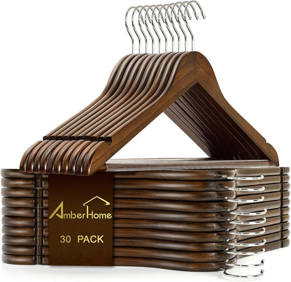 Amber Home 30pcs Retro Wooden Coat Hangers, Wood Suit Hangers, Antique