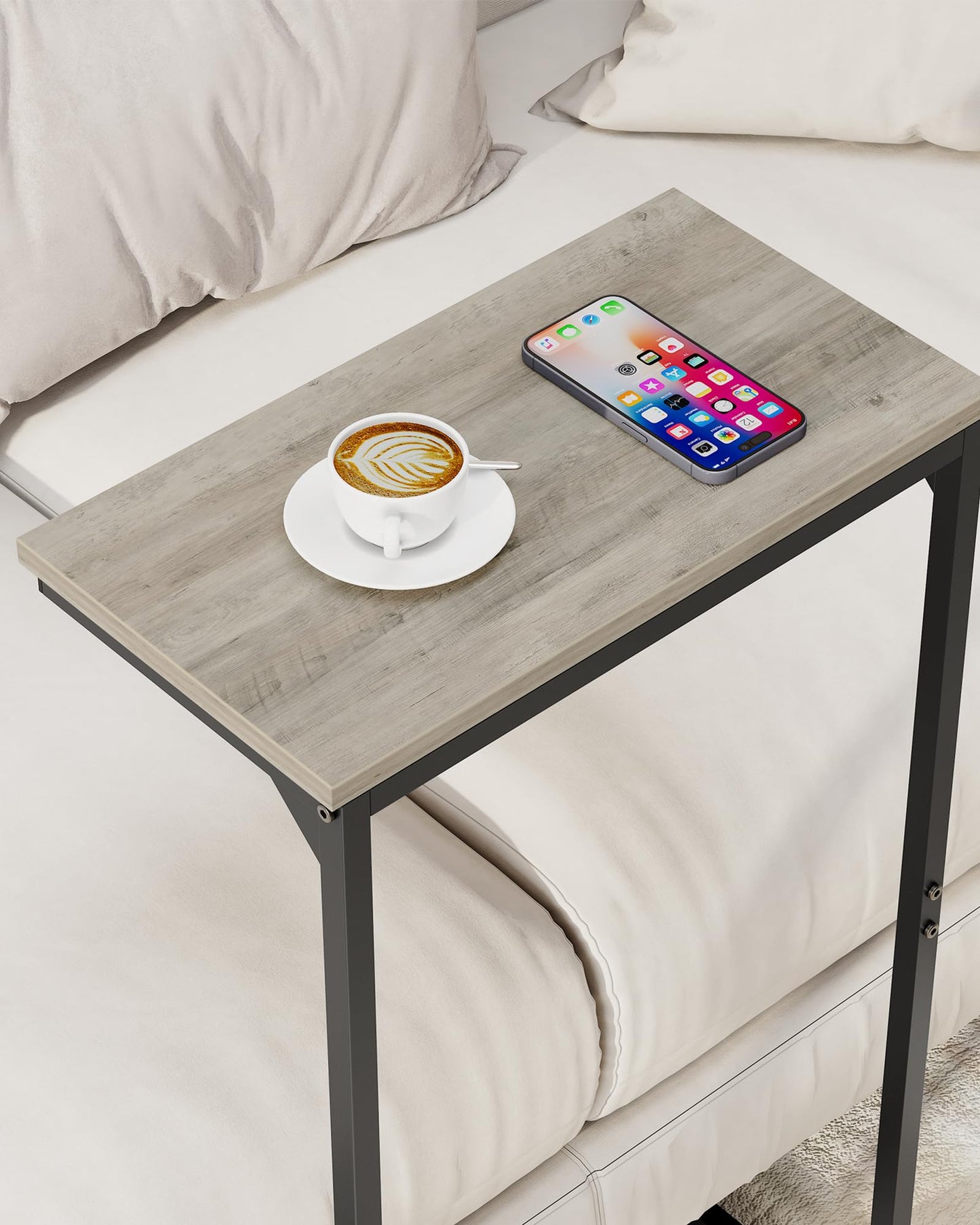 TUTOTAK C Shaped Side Table, Small End Table, 28.7 inch Tall Couch Table, Sofa Table, Living Room, Bed Room, Greige TB01BG071EU