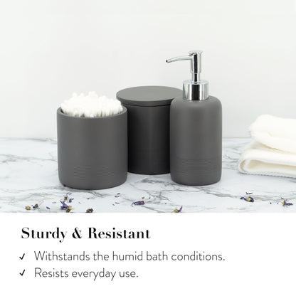 zccz- grey Bathroom Accessory Set 6 Pieces - Bathroom Organiser with Tootbrush Holder, Lotion Soap Dispenser, Vanity Tray and 2 Qtip Holders - Modern