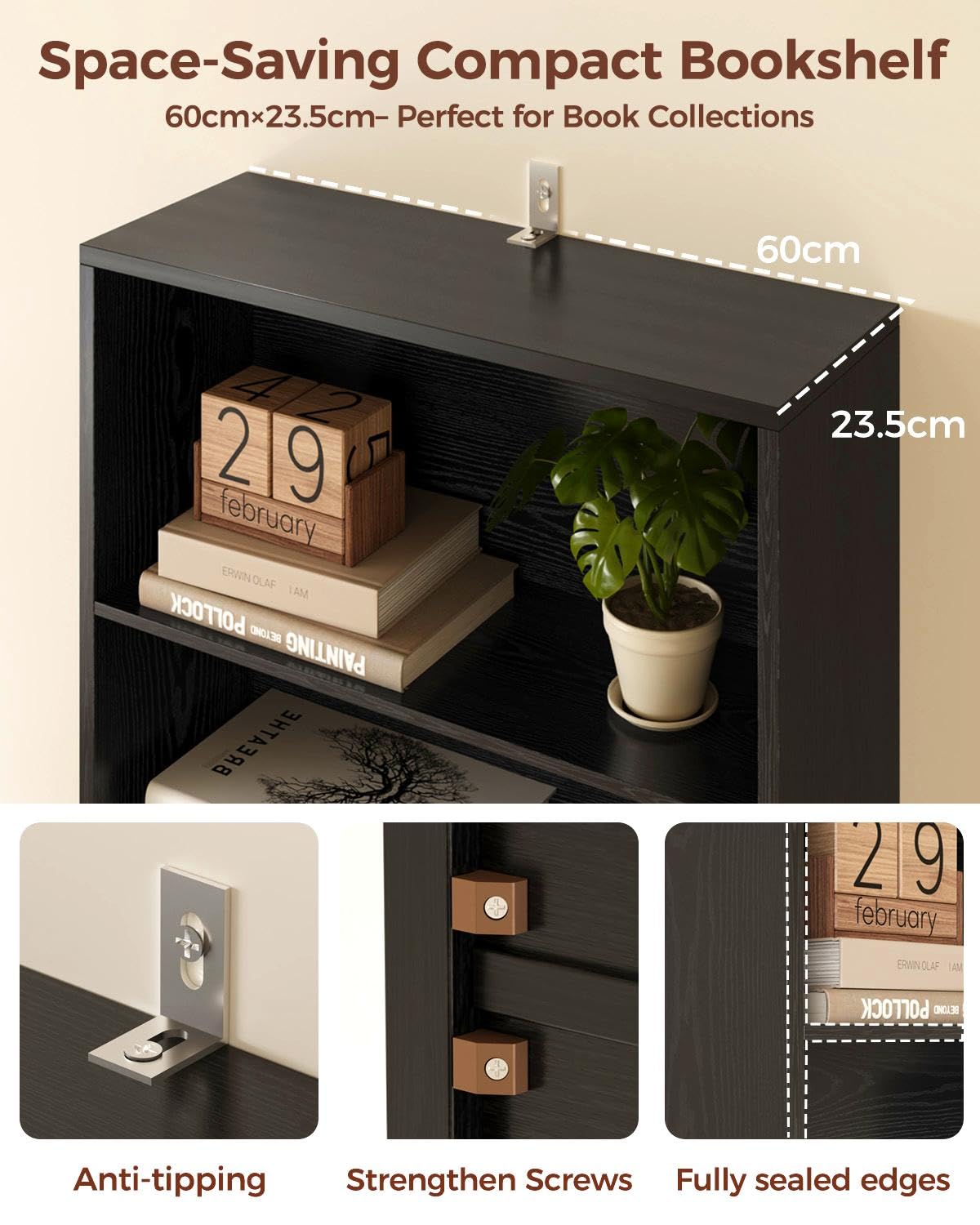 IRONCK Bookcase 6-Tier, Bookshelf with Doors, 180cm Tall Living Room Bookcases, Display Shelf Storage, Freestanding Book Shelf Unit for Home Office