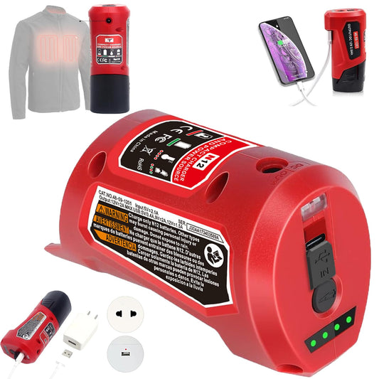 M-12 Battery Charger with Type-c Port & DC 12V Outlet?Power Source Replacement for Milwaukee m-12 12V Battery Adapter for Milwaukee Heated Jacket