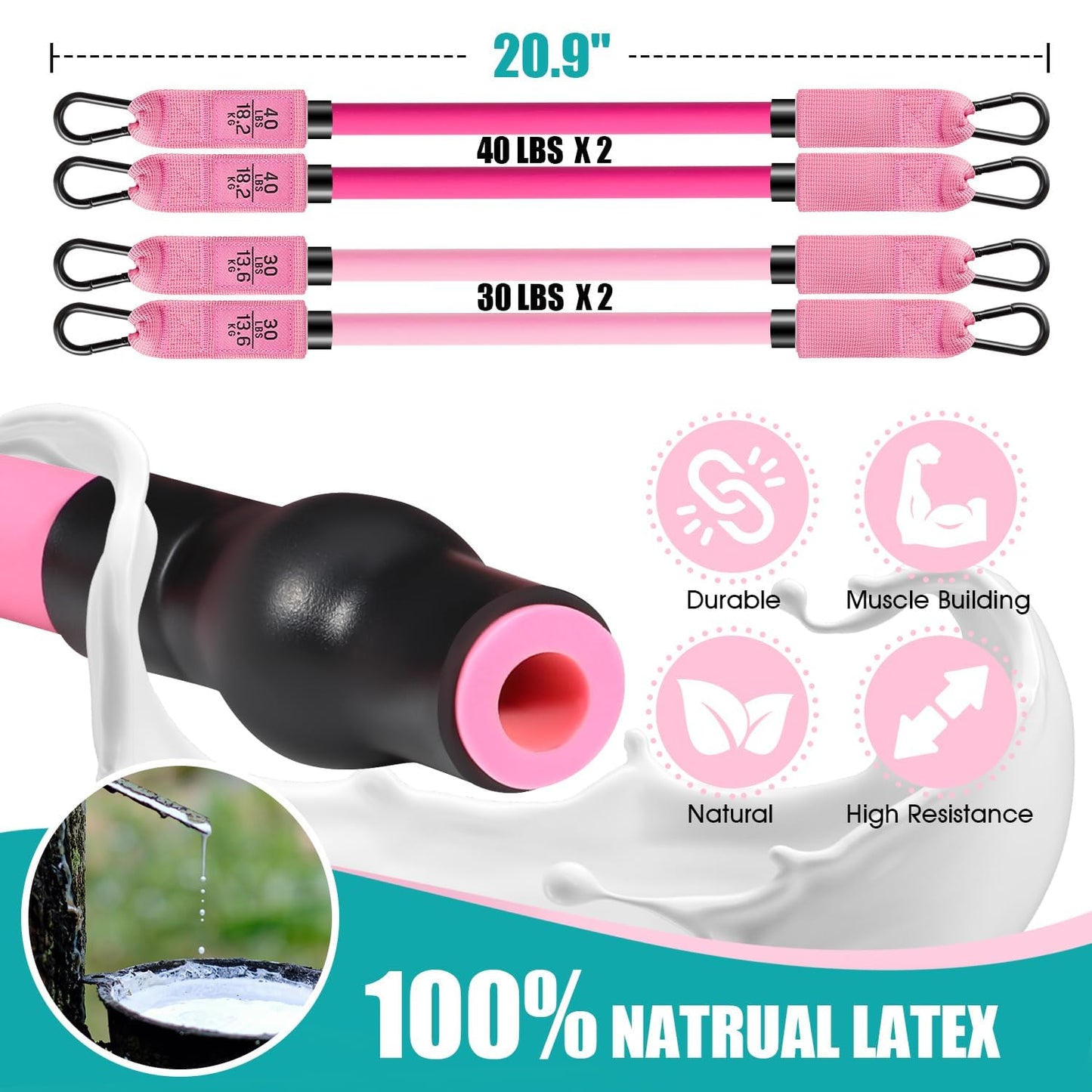 Pilates Bar Kit with Resistance Bands, Pilates Workout Equipment for Legs, Hip, Waist, Arm, Squats Exercise Equipment for Home Workouts, Adjustable