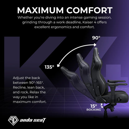 Anda Seat Kaiser 4 Gaming Chair for Adults - Large Reclining Video Game Chairs with 4-Level Pop-Out Lumbar, Stain-Resistant Faux Leather