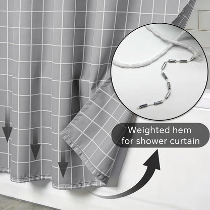 FAIRYGATE Grey Shower Curtain Mould Proof and Mildew Resistant Washable Bathroom Curtains Bath Curtains with Hooks 180 x 180 cm (71 x 71 Inch) B9325