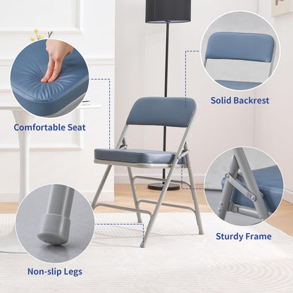 KAIHAOWIN Folding Chairs Ultra Thick Padded Foldable Chair Indoor Comfortable Metal Chairs with Super Soft Cushion -Blue