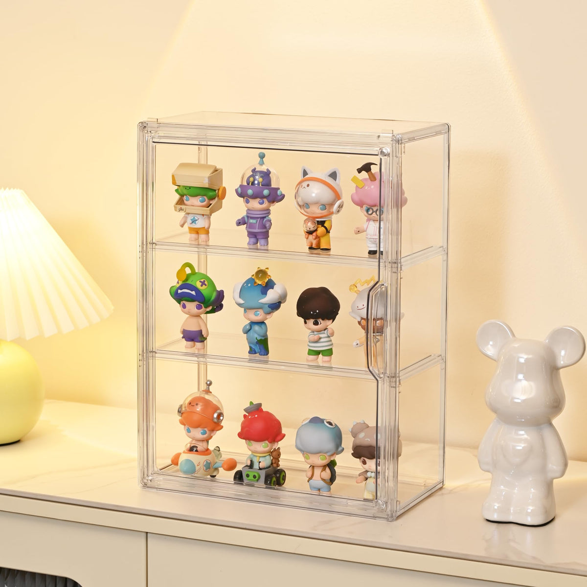 Umisu 3 Tiers Acrylic Display Case with Magnetic Door, Clear Dustproof Storage Box for Collectibles, Blind Box, Model, Figurines