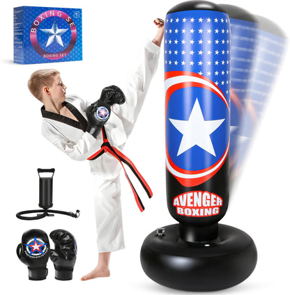 YasinKidz Punching Bag for Kids, 66 Inch Large Inflatable Kids Boxing Bag Set for Boys & Girls Age 3-14, Free Standing Punch Bag with Boxing Gloves