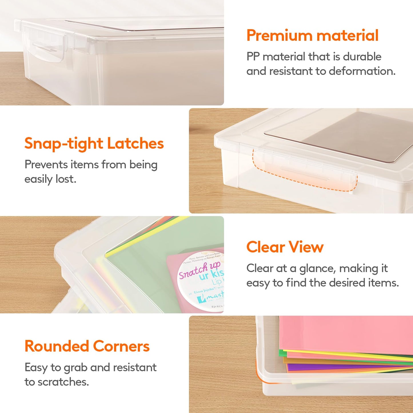 Lifewit 6 Pack Plastic Multi-Purpose Storage Box with Latching Lids, Clear A4 Paper Storage, Classroom Organization, Storage Containers for Board
