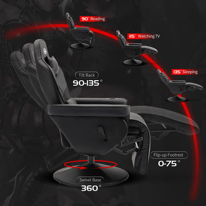 S*MAX Gaming Recliner Chair Ergonomic High Back Wide Lumbar Support Swivel PU Leather Cup Holder Adjustable Backrest Footrest Gaming Chair for Adults
