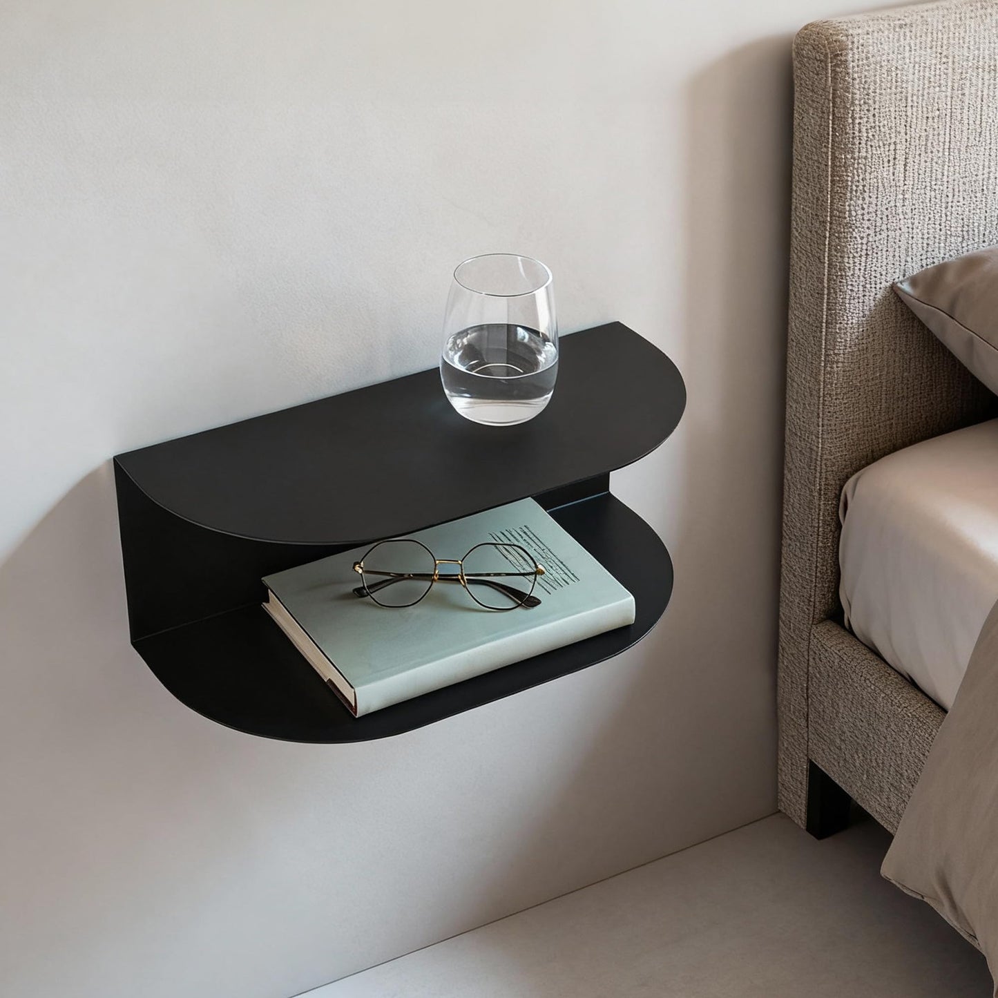 MILUKA Floating Bedside Tables Set of 2 | Console Table Slim Wall Mounted 40 X 20 cm in Metal Black, Two-Shelf Design | Modern Space-Saving Storage