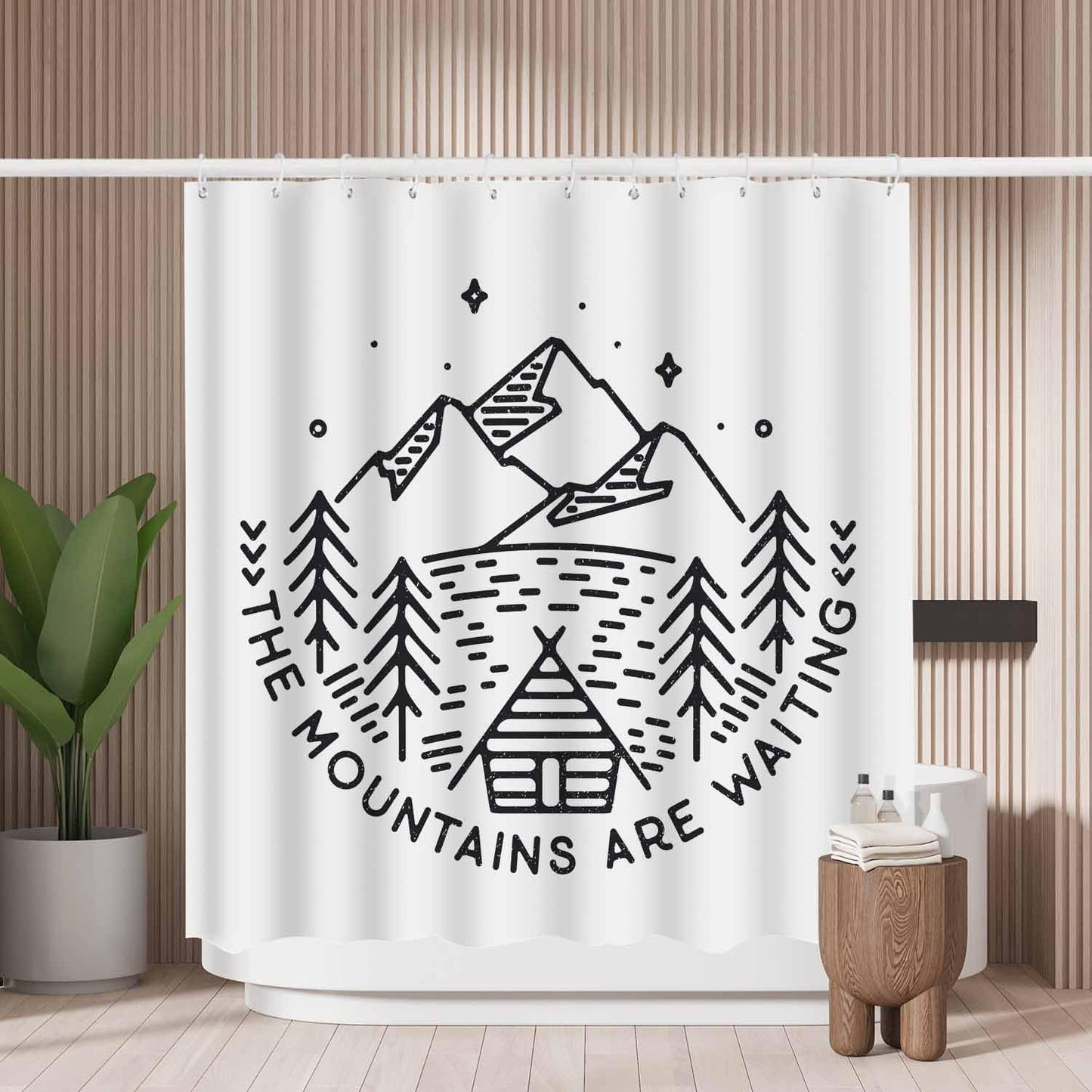 Woutay Shower Curtain Mould Proof Resistant Mountain and Adventures,Water Repellant Fabric,Polyester,with 12 Plastic Hooks