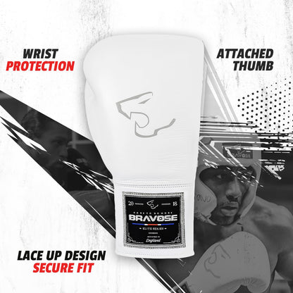 BRAVOSE Elite Pro Strap 14oz Boxing Gloves | Professional Leather Boxing Gloves for Punching Training, Sparring, MMA Kickboxing, Muay Thai Made By