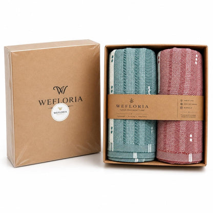 WEFLORIA Turkish Towel Gift Set, 2 Pack, Gift Box, 100% Turkish Cotton Peshtemal Towels, Quick Dry Lightweight Beach, Spa, Travel & Bath Towels
