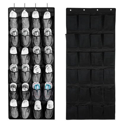 Yunyige Shoe Door Storage, Overdoor Shoe Storage Organiser, over Door Shoes Rack with 24 Mesh Pockets, Shoes Hanging Storages (Black)