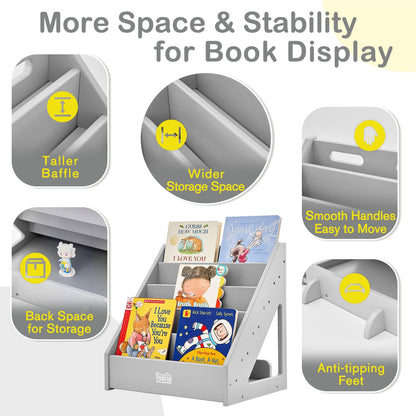 FUNLIO Montessori Bookshelf for Toddlers 1-5 Years, Front-Facing Kids Bookshelf with Handle & Anti-Tilting Device, Premium Pine Baby Bookshelf,