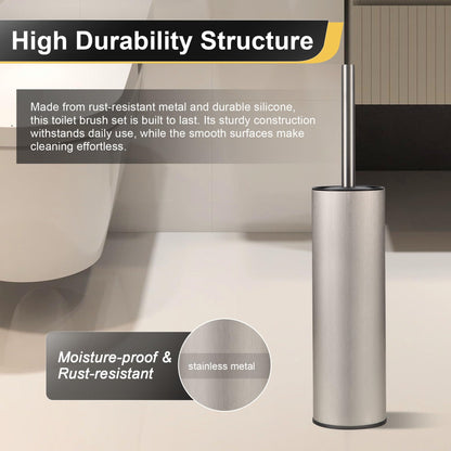 DAZI Metal Standing Toilet Brush, Silicone Bathroom Brush with 2 Brushes Long Handle Basin for Deep Cleaning of the Washbasin