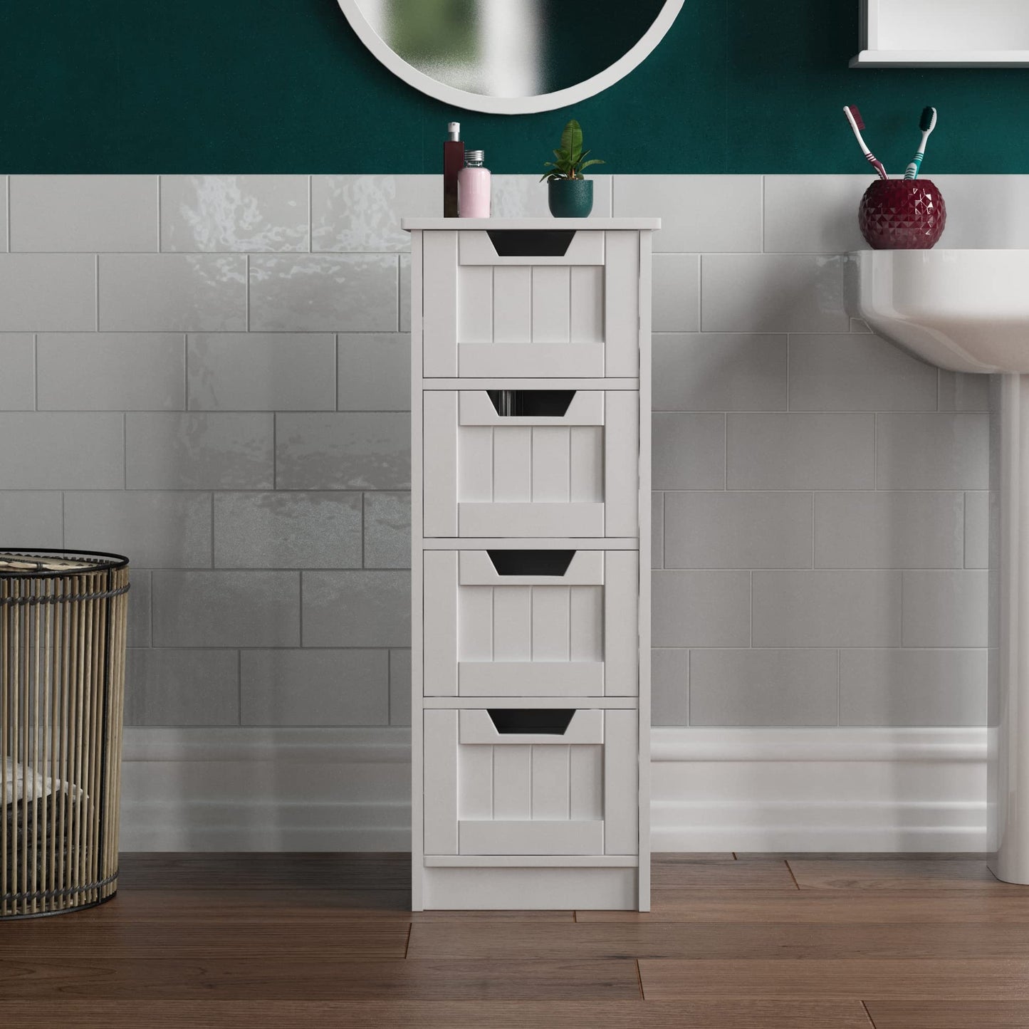 Bath Vida 4-Drawer Floor Standing Cabinet Unit Bathroom Storage, Wood, White