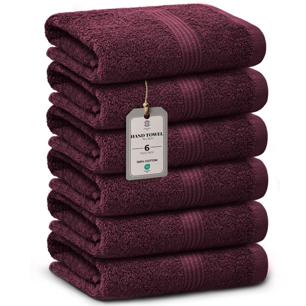 HomeBurg Luxe 6-Piece Towel Set – Soft & Absorbent Cotton, Quick-Drying, Easy Care, 40 x 70 cm, Velvet Wine