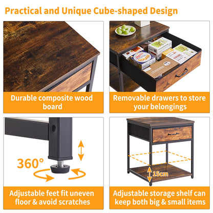 Aibiju Small Table Stand 20 Inch, Multi-Functional Side & Printer Accent Table with with Fabric Drawer