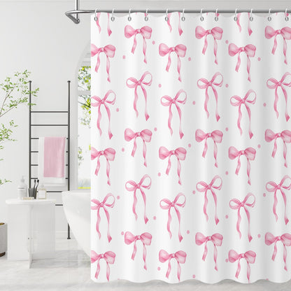 GCIREC Shower Curtain, 180x200cm, Pink Cute Aesthetic Bowknot Bows Waterproof Fabric Machine Washable Bathroom Curtain with Hooks