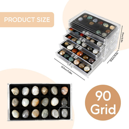 Les-Theresa Rock Display Case 90 Grids Rock Collection Box for Collectibles