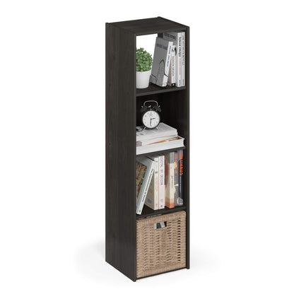 Furinno PELLI Book Shelf, 4x1 Bookshelf, Cube Storage Organizer Cabinet, 11.6 x 12.2 x 47.7, for Living Room, Bedroom, Home Office, Espresso