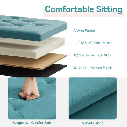 BRIAN & DANY Ottoman Storage Box Velvet Foldable Storage Ottoman Bench with Highly Elastic Sponge Filling for Living Room, 80 x 40 x 40 cm, Teal