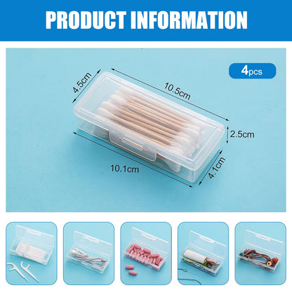 4PCS Transparent Cotton Swab Holder for Travel, Portable Refillable Plastic Storage Box with Lid - Dustproof Dispenser for Cotton Buds, Toothpicks