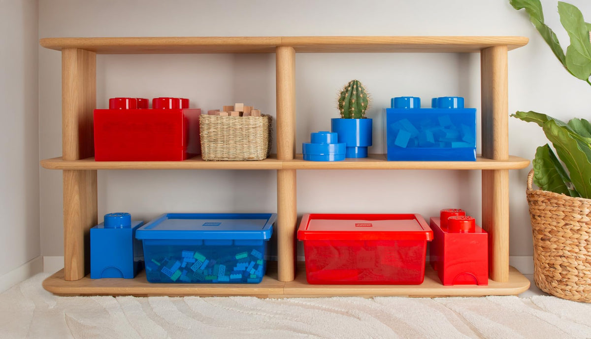 Room Copenhagen LEGO Storage Brick 4 Knobs Translucent Blue - Stackable Plastic Storage Box with Lid for Kids and Adults Desk Organizer and Toy Box